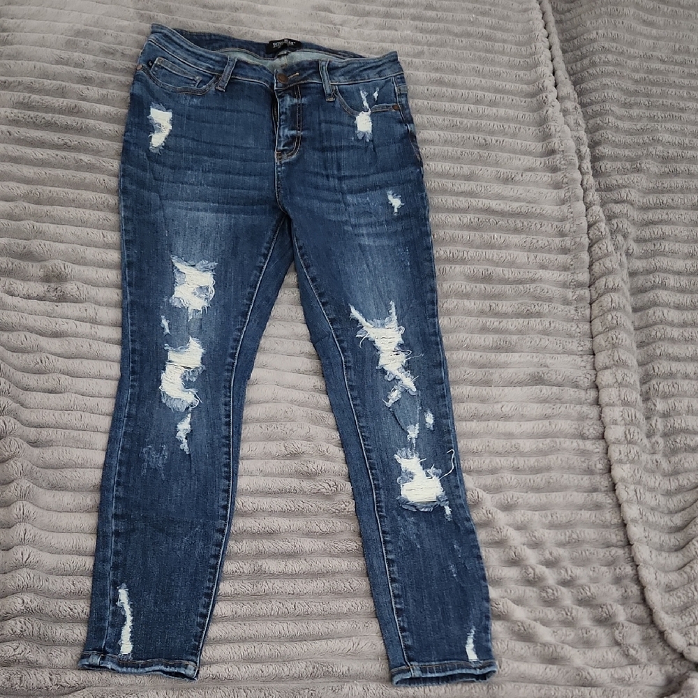 Judy Blue Dark Blue Distressed Skinny Jeans